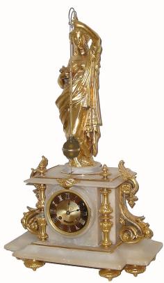 C.1880, French, Conical Pendulum Clock, the pendulum held in the hand of Industry statue, and rotating in a pattern the shape of a "cone". — Antique Clocks Price Guide