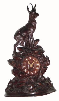 C.1880, Swiss, Black Forest Carved Clock depicting a European stag in fine detail. — Antique Clocks Price Guide