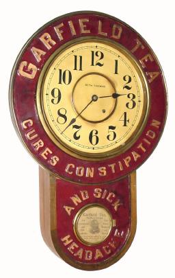 C.1890, Seth Thomas Clock Co., "Garfield Tea" 8-day advertising timepiece with restoration. — Antique Clocks Price Guide