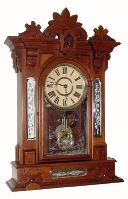 C.1885, William L. Gilbert Clock Co., "Amphion", 8-day time/strike shelf clock. — Antique Clocks Price Guide
