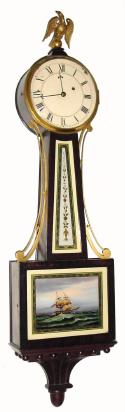 C.1930, Unsigned Boston area Banjo, 8-day mahogany timepiece, perhaps Waltham. — Antique Clocks Price Guide