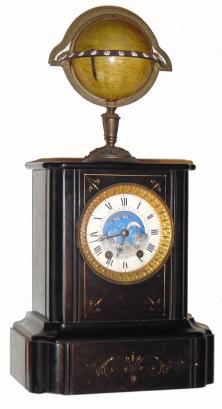 C.1880, French, Edouard Serin (signed globe and movement), terrestrial globe/world time clock, with bell strike, 8-day. — Antique Clocks Price Guide