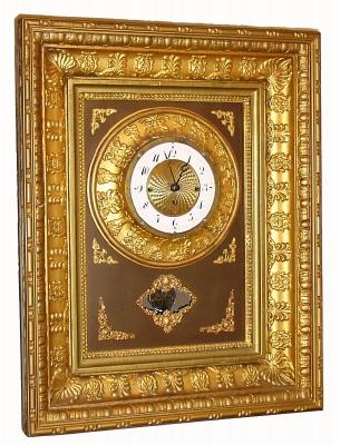 C.1820, Austrian, Gilded Frame Grand Sonnerie wall clock 8-Day, with pull wind 2-tune music box in base, as-found. — Antique Clocks Price Guide