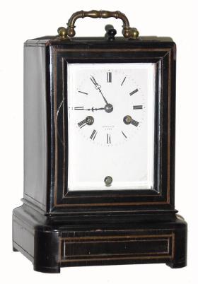 C.1840, French, Regally, Paris, 8-day time/strike silk thread suspension portable clock with carry handle. — Antique Clocks Price Guide
