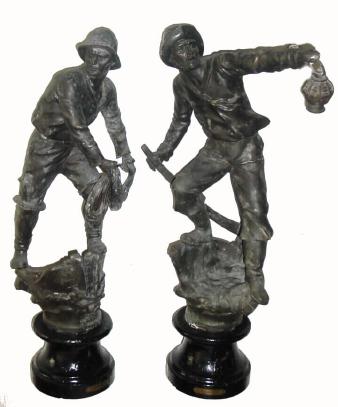 C.1900, German cast spelter statues, with bronze finish. — Antique Clocks Price Guide