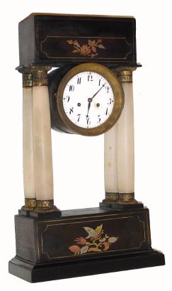 C.1825, Austrian, 4-pillar Empire style alabaster and wood mantel clock, 30-hour time/strike, as-is. — Antique Clocks Price Guide