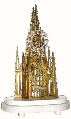 C.1870, W. F. Evans (signed), Sir Walter Scott Memorial skeleton timepiece, less dome. — Antique Clocks Price Guide