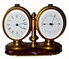 C.1890, French, Desk Set, Clock and Barometer, on a red marble base with gilt bronze footing. 