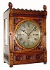 C.1890, English, 3-Fusee, 8-bell quarter chiming table clock, in oak with carved floral relief. 