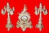 C.1890, German, Lenzkirch, 3-pc porcelain clock and candelabra set, 8-day time and bell strike, "Four Seasons". 