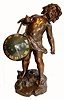 C.1890, French, Large Figural of a Small boy struggling to carry a large ball, in which is mounted a time and strike clock (original + 8-day). 