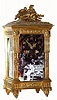 C.1890, French, Vincenti, Ladies Enamel over copper desk clock, brass architectural case, 8-day gong strike. 