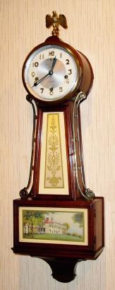 C.1925, New Haven WINSOME banjo clock, Westminster chime, mahogany case. — Antique Clocks Price Guide