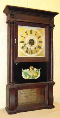 C.1838, E. C. Brewster, Bristol, Conn, full column and cornice, 8-day, time and strike. — Antique Clocks Price Guide