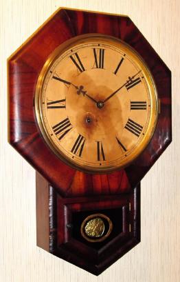 C.1901, Ansonia 12 Inch Drop Octagon, rosewood veneer, 8-day timepiece. — Antique Clocks Price Guide