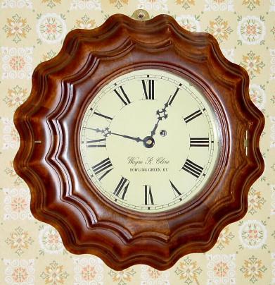 C.1990, Wayne R. Cline, Bowling Green, KY, Mini repro corrugated gallery clock (half size of Ingraham original). — Antique Clocks Price Guide