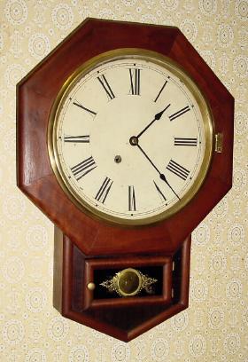 C.1890, New Haven Clock Co., 12 Inch Drop octagon wall clock, time only, 8-day spring. — Antique Clocks Price Guide