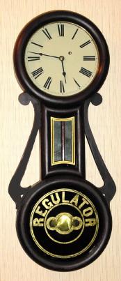 C.1990, Unknown repro of Baltimore Banjo, with Wayne Cline, Bowling Green, KY movement set up. — Antique Clocks Price Guide