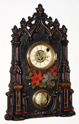 C.1845, Unknown, 30-hour time/alarm iron front shelf clock. — Antique Clocks Price Guide