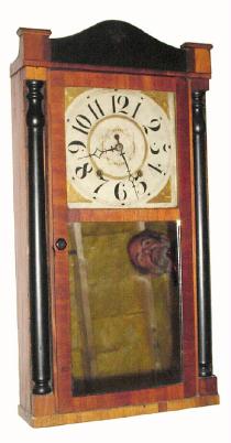 C.1833, Addison Johnson, Wolcottville, Conn., 30-hour time/strike wood movement column and splat shelf clock. — Antique Clocks Price Guide