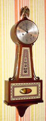 C.1958, Seth Thomas Clock Co., "Brookfield", 8-day time/strike banjo clock (original German movement). — Antique Clocks Price Guide