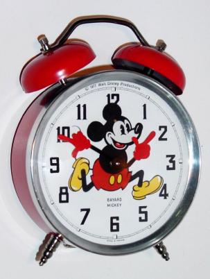 C.1977, (dated), French, under license from Walt Disney, BAYARD MICKEY, alarm clock with external bells. — Antique Clocks Price Guide