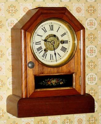 C.1870, Seth Thomas Clock Co., Octagon Top, 30-hour time and alarm cottage clock. — Antique Clocks Price Guide