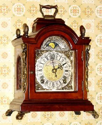 C.1975, German, Wuba, 8-day time/strike lever movement miniature bracket clock, with rolling moon and bib-bam strike. — Antique Clocks Price Guide