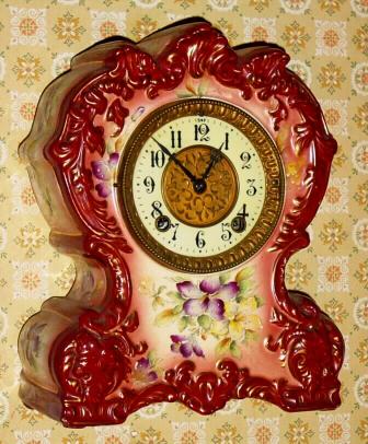 C.1900, William L. Gilbert Clock Co., 8-day time and strike No. 416 porcelain mantel clock. — Antique Clocks Price Guide