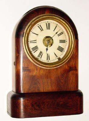 C.1878, Seth Thomas Clock Co., "Tudor No. 1", 8-day time-strike-alarm round top shelf clock. — Antique Clocks Price Guide