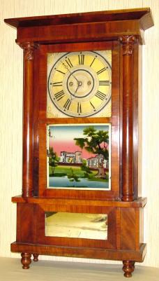 C.1830, Spencer, Hotchkiss and Co., Salem Bridge, Conn, full column large size empire style shelf clock, mahogany, with original tablet. — Antique Clocks Price Guide
