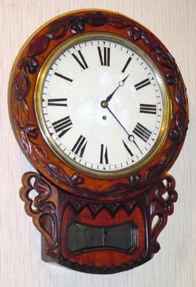 C.1890, English, Fusee Drop Dial, in a mahogany case with carved floral accents. — Antique Clocks Price Guide
