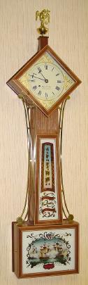 C.2004 (dated) Wayne Cline, Bowling Green, KY, reproduction Diamond Head banjo, weight driven 8-day. — Antique Clocks Price Guide