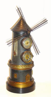 C.1890, France, Animated Windmill clock and barometer, from the French Industrial Series. — Antique Clocks Price Guide