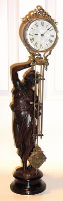 C.1887, Ansonia, HUNTRESS SWING, patinated spelter statue of a lady fisher, the tin can arm with signed Ansonia movement and original 4" dial. — Antique Clocks Price Guide