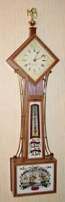 C.2004 (dated) Wayne Cline, Bowling Green, KY, reproduction Diamond Head banjo, weight driven 8-day. — Antique Clocks Price Guide