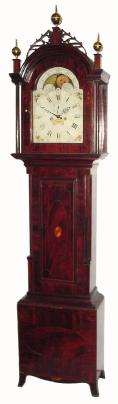 C.1820, Timothy Chandler, Concord, NH, 8-day, painted dial, rolling moon, calendar, brass works tall clock. — Antique Clocks Price Guide