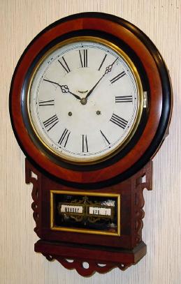 C.1870, Boardman and Hubbell Patent Walnut wall calendar, manufactured by Jerome and Co., New Haven. — Antique Clocks Price Guide