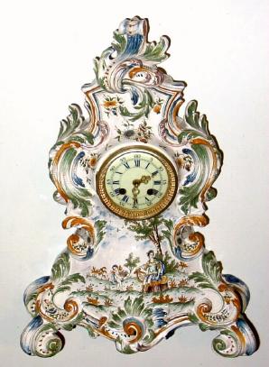 C.1890, French, Feiance Pottery Clock, with 8-day bell strike movement and porcelain dial. — Antique Clocks Price Guide