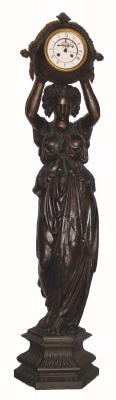 C.1890, French for Shreve, Crump and Low, Boston, half life size female figure in spelter, holding a bronze sphere containing a clock. — Antique Clocks Price Guide