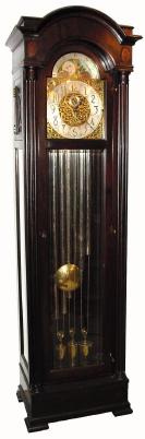 C.1920, Colonial Mfg Co., Hall Clock No. 1320, in mahogany, with 3-tune, 3-weight German movement, in a mahogany case. — Antique Clocks Price Guide