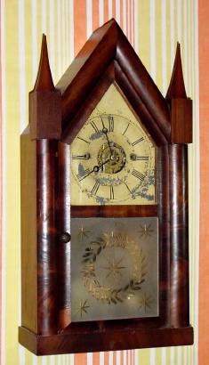 C.1845, Forestville Manufacturing Co., 8-day time-strike fusee steeple clock with alarm. — Antique Clocks Price Guide