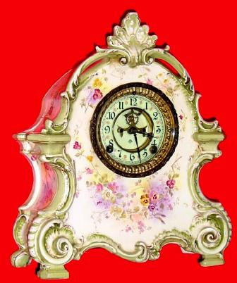C.1900, Ansonia Clock Co., "La Bretagne", 8-day time/strike porcelain mantel clock. — Antique Clocks Price Guide