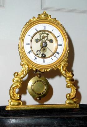 C.1875, French Skeleton Timepiece, with a cast frame, open escapement and original glass dome. — Antique Clocks Price Guide