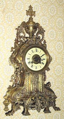 C.1890, French, Japy, Fanciful Cast brass mantel clock with well made bell strike movement. — Antique Clocks Price Guide