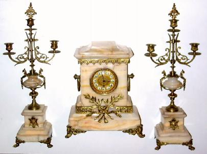 C.1895, Boston Clock Co., 8-day time and strike, tandem wind, marble garniture set. — Antique Clocks Price Guide