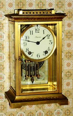 C.1914, Ansonia, CLAUDIUS, 4-Glass crystal regulator, 8-day, rack striking, with porcelain dial. — Antique Clocks Price Guide