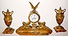 C.1880, French, Marble and Ormolu 3-piece mantel set, 8-day bell strike.