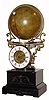 C.1870, French, Rare Annual Calendar and Terrestrial globe timepiece, 5.5" porcelain chapter ring, the spring driven movement driving the 9.5" Delamarche globe above a painted annual calendar, the whole setting on a black marble case.