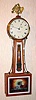 C.1979 (dated) Foster S. Campos, Pembroke, Mass, Banjo timepiece reproduction, 1-wt, 8-day, cross banded mahogany case, with signed Moberg Aurora lower tablet and Union shield throat glass.